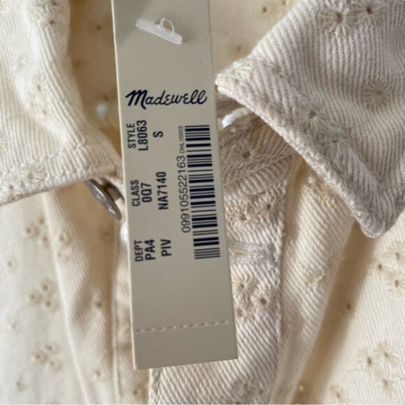 Madewell NWTs Embroidered Eyelet Denim Cream Button-Down Dress size small - Picture 9 of 10